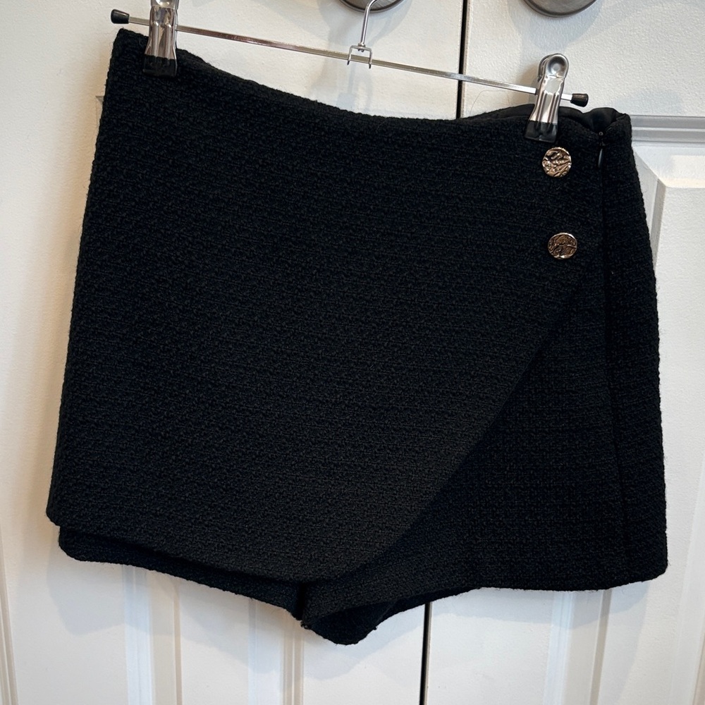 Dynamite Black Textured Skort with Gold Buttons